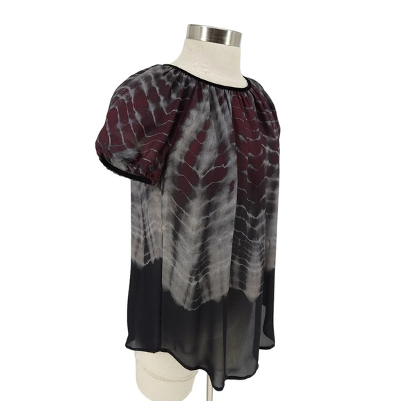 L'AGENCE Blouse Silk Black Tie Dye Short Sleeve Keyhole Back Top Shirt - Picture 3 of 8